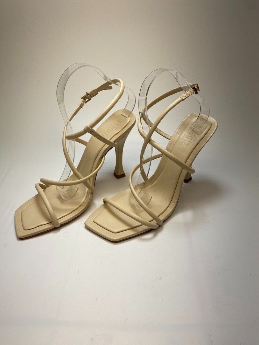 Schutz Women's Lovi Eggshell Strap High Heel Sz 11